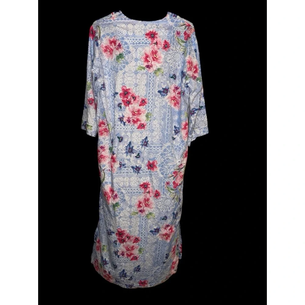 Vintage Floral Cotton Nightgown House Coat Dress‎ Miss Elaine Small Nursing Home